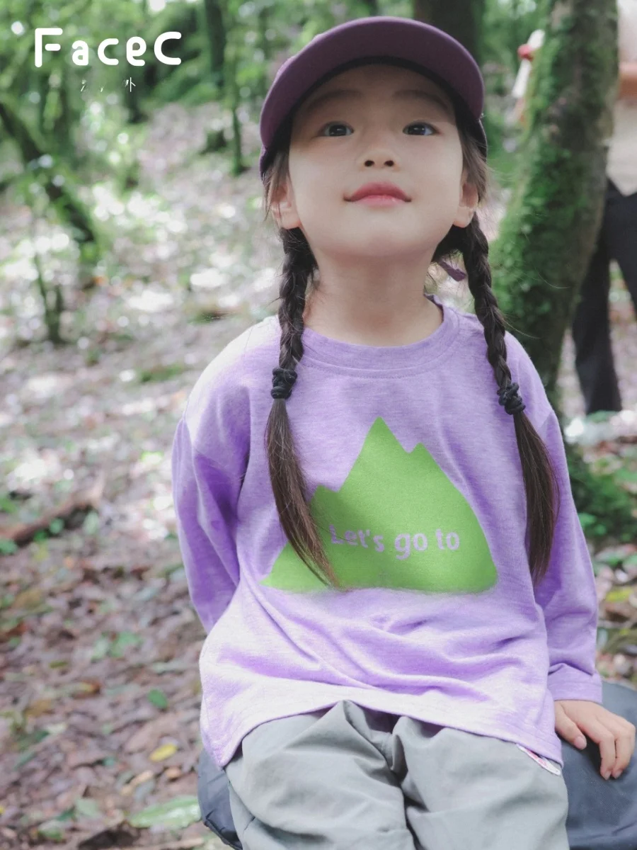 Outdoor Cotton T-Shirt for Girls Spring Autumn Loose Long Sleeve round Neck Camping Breathable Moisture Wicking Kids Clothing