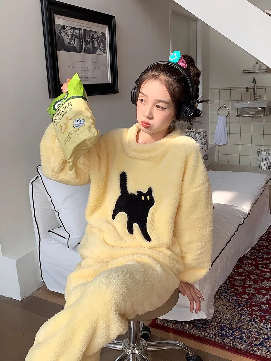 

Комплекты пижам женские зеленые шерстяные в горошек, эстетичные, для дома, осенние, теплые, прочные, с круглым вырезом, с длинным рукавом, 2026