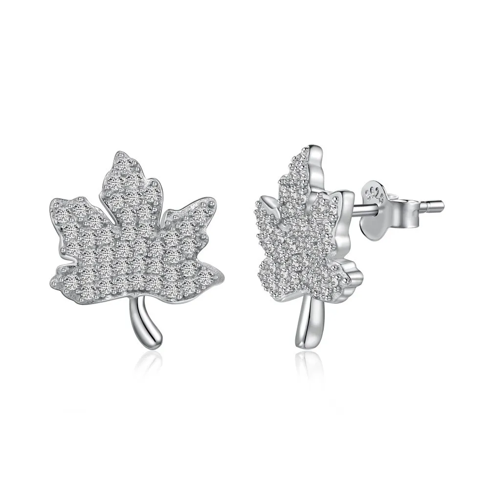 The New S925 Pure Silver Ear Studs for Women Are Full of Zircon Inlaid with Maple Leaves with A Fashionable and Exquisite Design