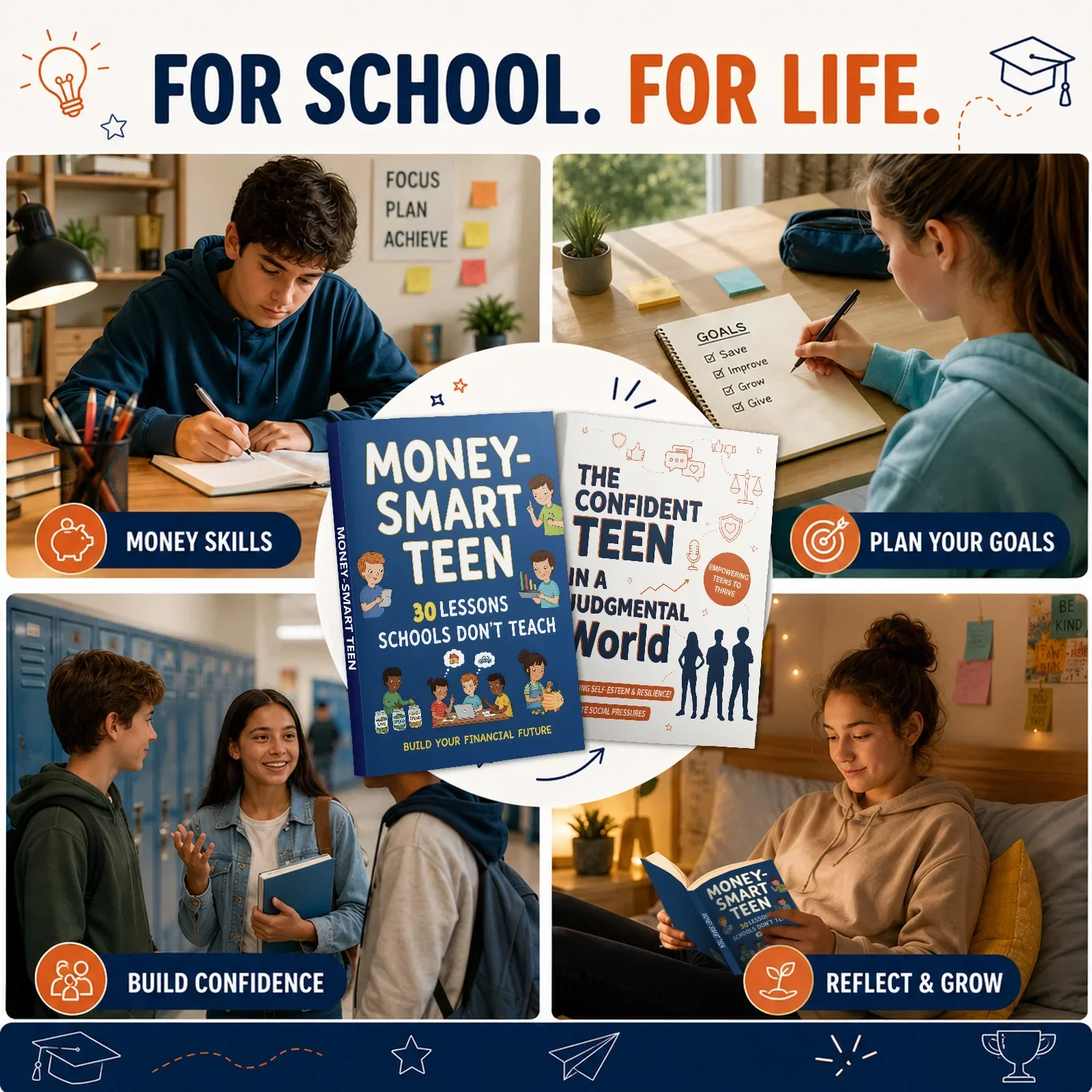 2-Book Teen Life Skills Set, The Confident Teen in a Judgmental World & Money-Smart Teen, Build Self-Esteem, Resilience