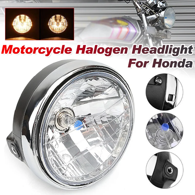 Motorcycle Round Headlight 12V Retro Front Lamp Halogen Amber For Honda CB900 CB400 CB750 CB1300 CB1100 VTR250 XJR400