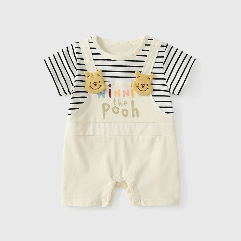 

MINISO Винни-Пух, летний комбинезон из искусственного двух предмета в полоску для новорожденных, стильный комбинезон на подтяжках, хлопковые боди с короткими рукавами