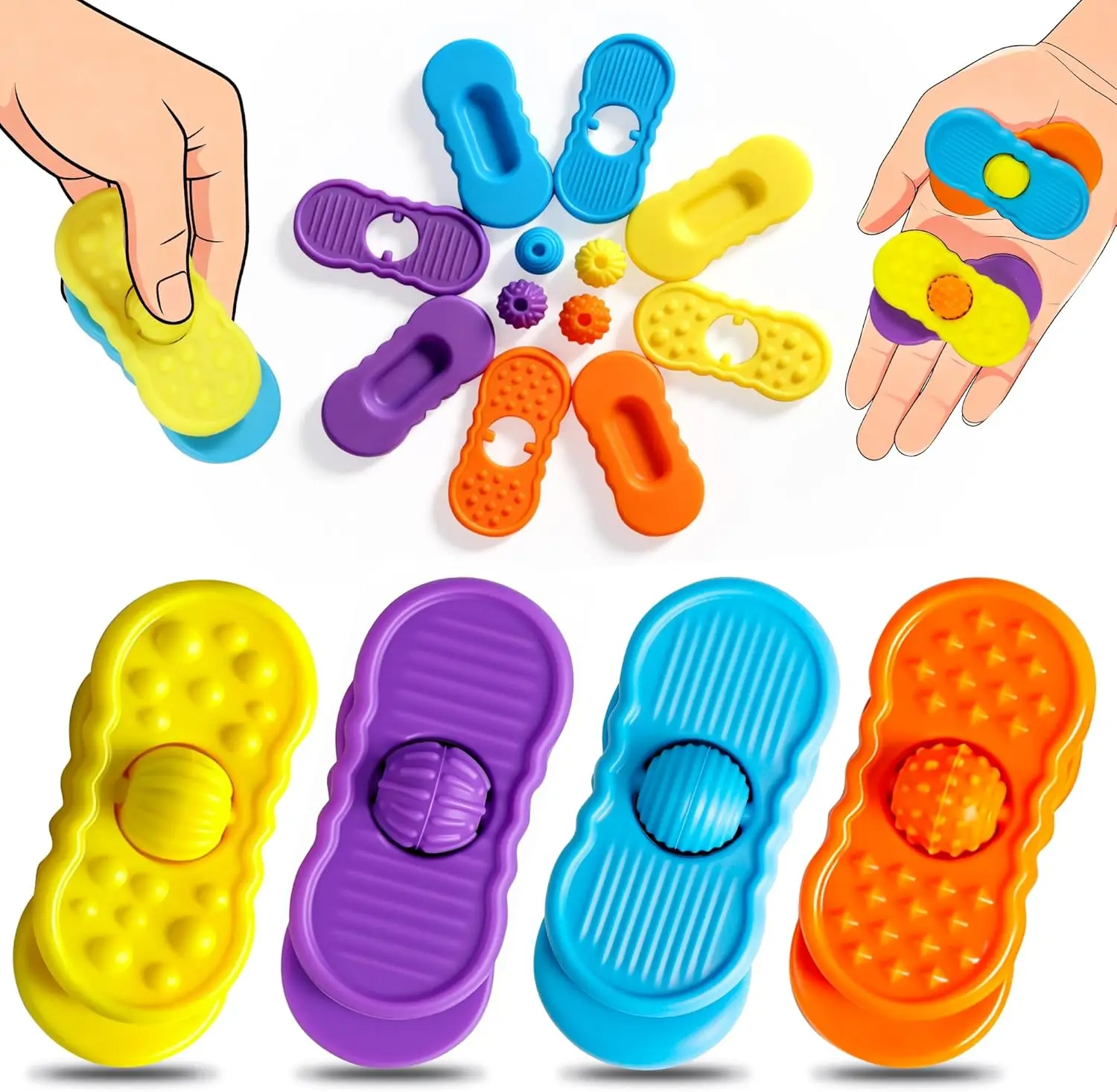 

8-Piece Silent Fidget Slider Set with Textured Beads, Calming Sensory Toys for Adults and Kids