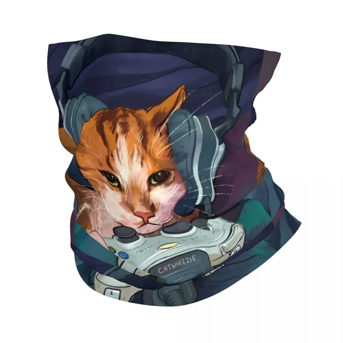 Cats Playing Games With Headphones Scarf Neckerchief Neck Face Mask Polyester