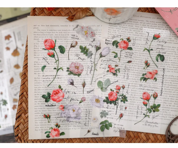 5pcs/pack PET Stickers Flower Blooming and Falling Series Creative Plant Pattern Hand Account DIY Decorative Stickers