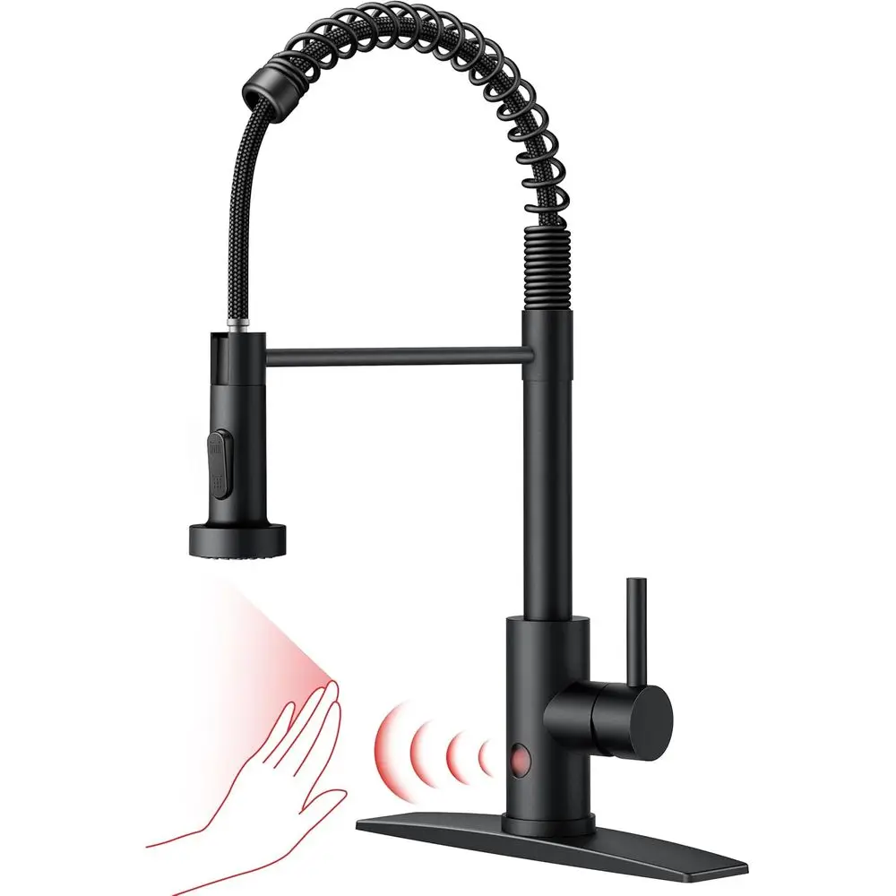 

Touchless Kitchen Faucet Black, Smart Motion Sensor Spring Sink Faucet with Pull Down Sprayer Commercial Contemporary Hands-Free