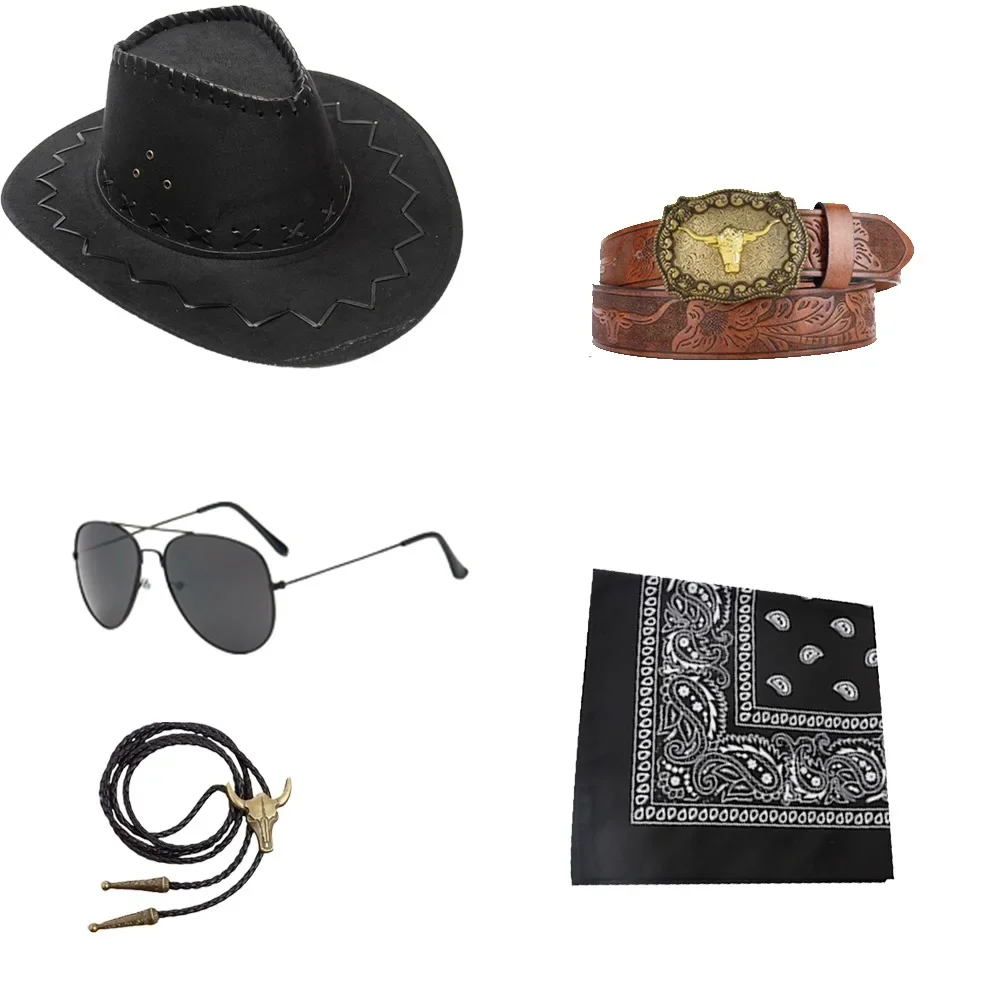 

PESENAR Cowboy costume Accessories Cowboy hat bandana Toy gun with belt holster cowboy set Halloween party dress up