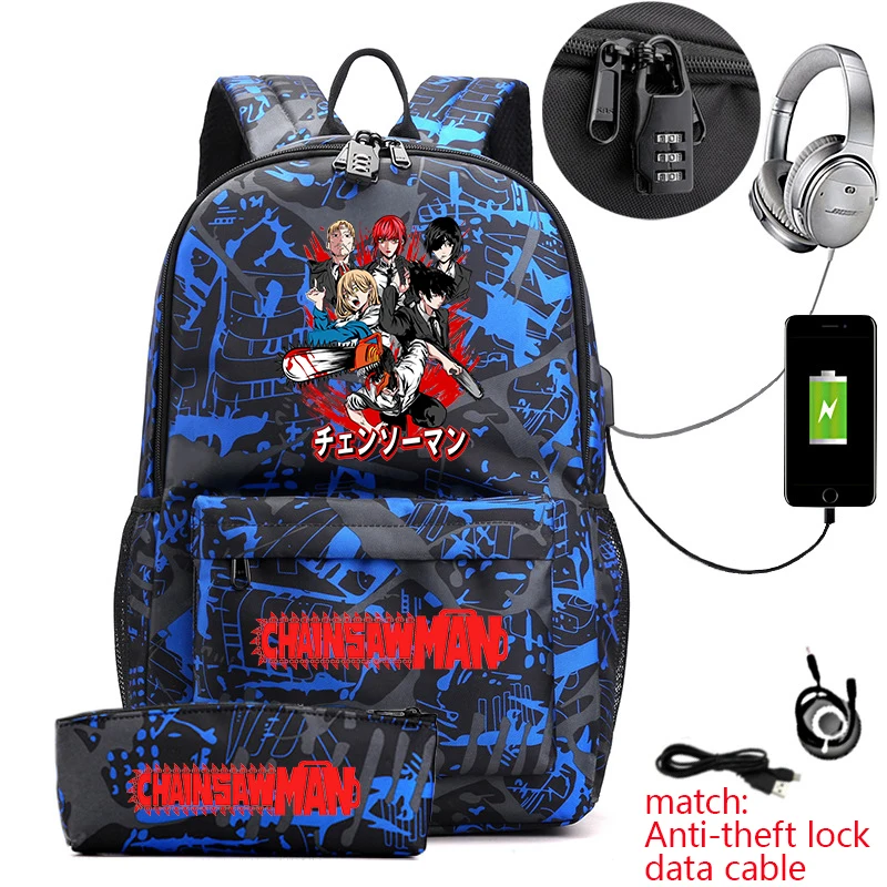 chainsaw-man-graphic-school-backpack-anti-theft-lightweight-travel-rucksack-with-pencil-pouch-for-boys-girls-teenagers