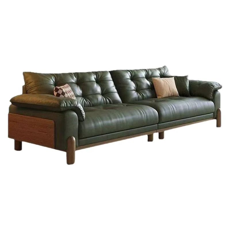 Cloud retro leather sofa, medieval style, oil wax first layer cowhide, straight row sofa