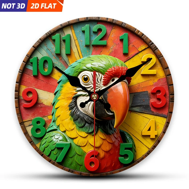 

1 шт. Современные минималистичные настенные часы с изображением попугая - бесшумные, не издавающие тикания, круглые деревянные часы, подходят для спальни, гостиной, декора, 8 дюймов