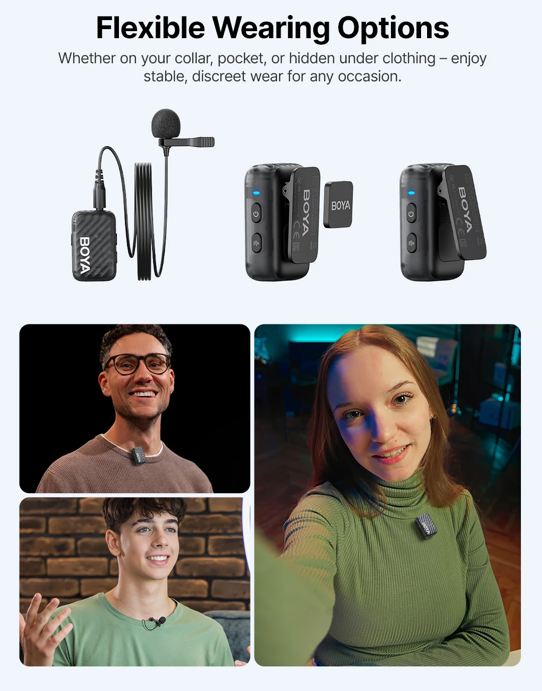 BOYA BOYAMIC 2, professionelles kabelloses Lavalier-Ansteckmikrofon für iPhone, USB-C, Android-Kamera für Live-Streaming, Aufnahme, Vlog – Detail 14