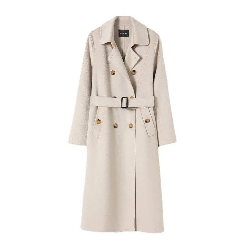 

Шерстяное пальто, осень 2023, новый стиль, кашемировое пальто с лацканами, двусторонняя женская длинная куртка с волнистой водой