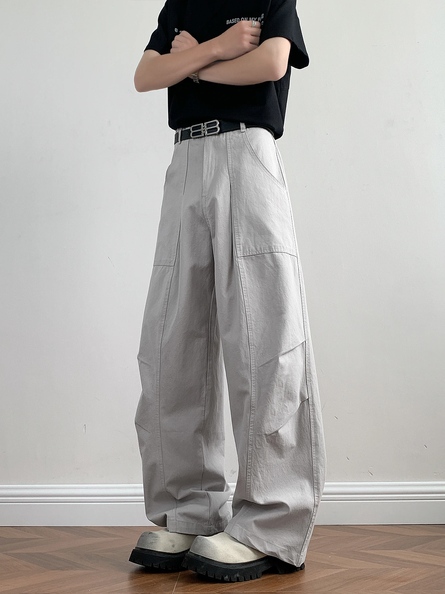 Waed Vintage Men's Casual Pants Loose Drapey Workwear Summer High Street Versatile Pleated Straight Leg Trousers