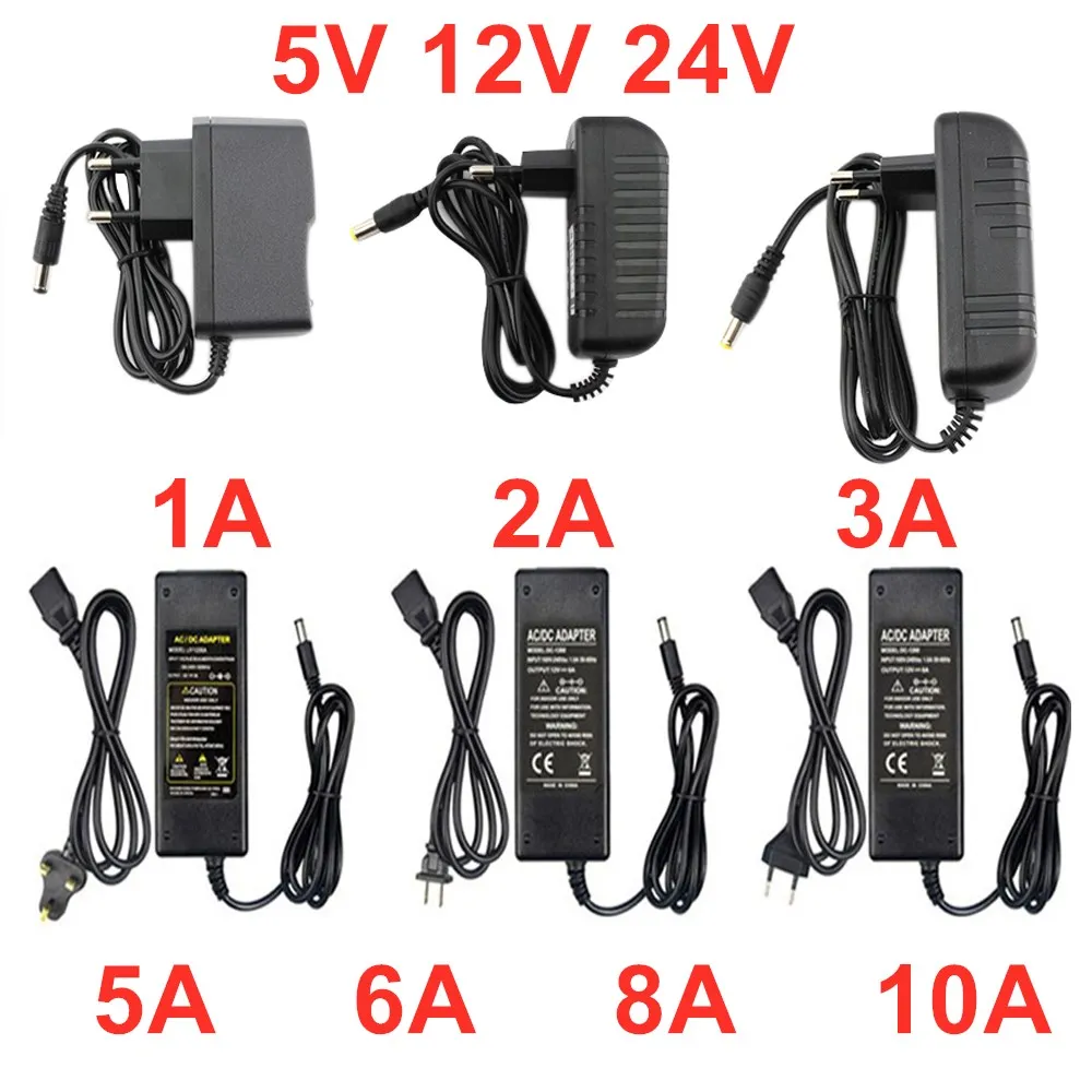 AC 110V - 220V DC 5V 12V 24 V 전원 공급 어댑터, 볼트 변압기 컨버터, LED 스트립 조명용, 1A, 2A, 3A, 5A, 6A, 8A, 10A, 5, 12, 24 V