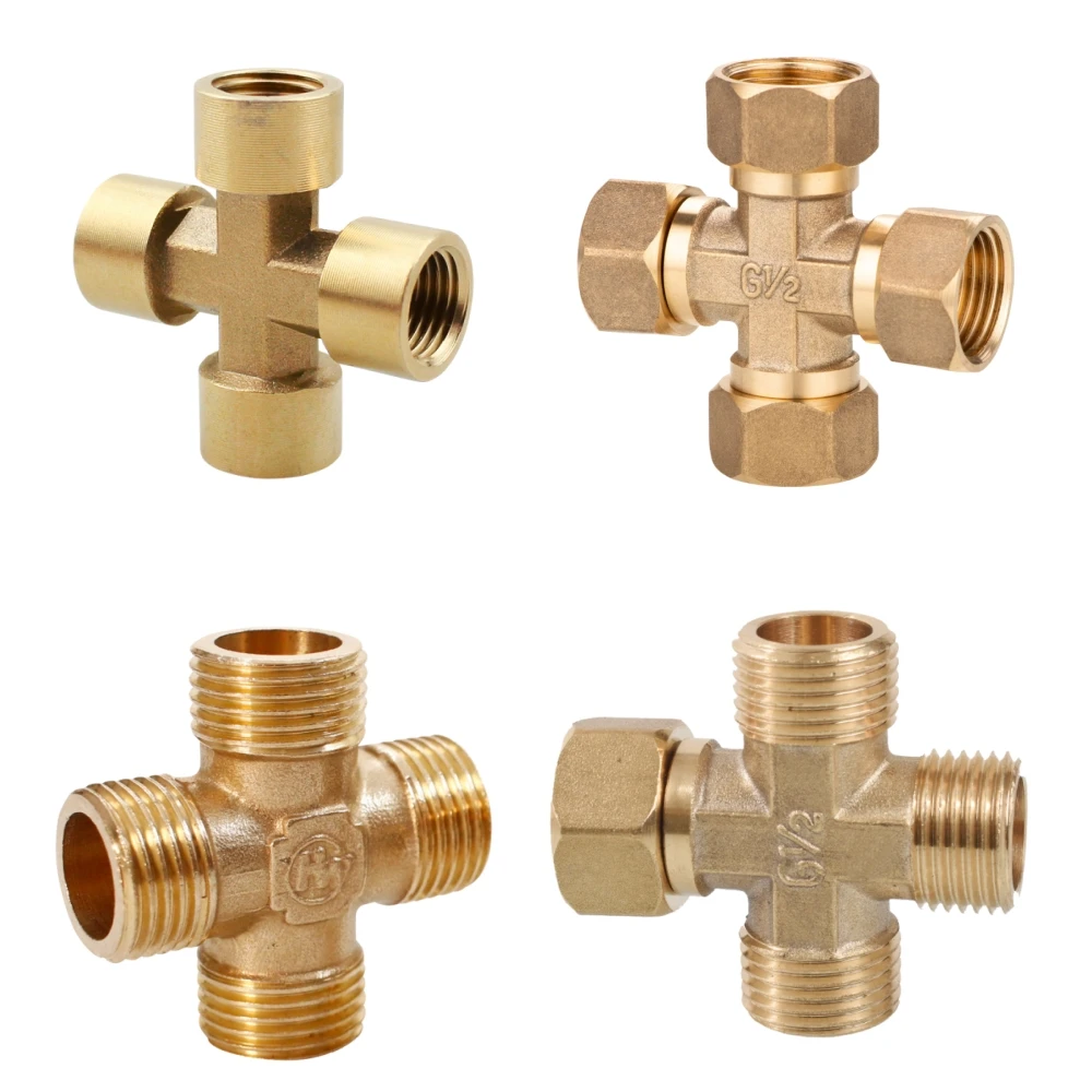 4-way Connector Cross Male and Female Thread Splitter 1/8