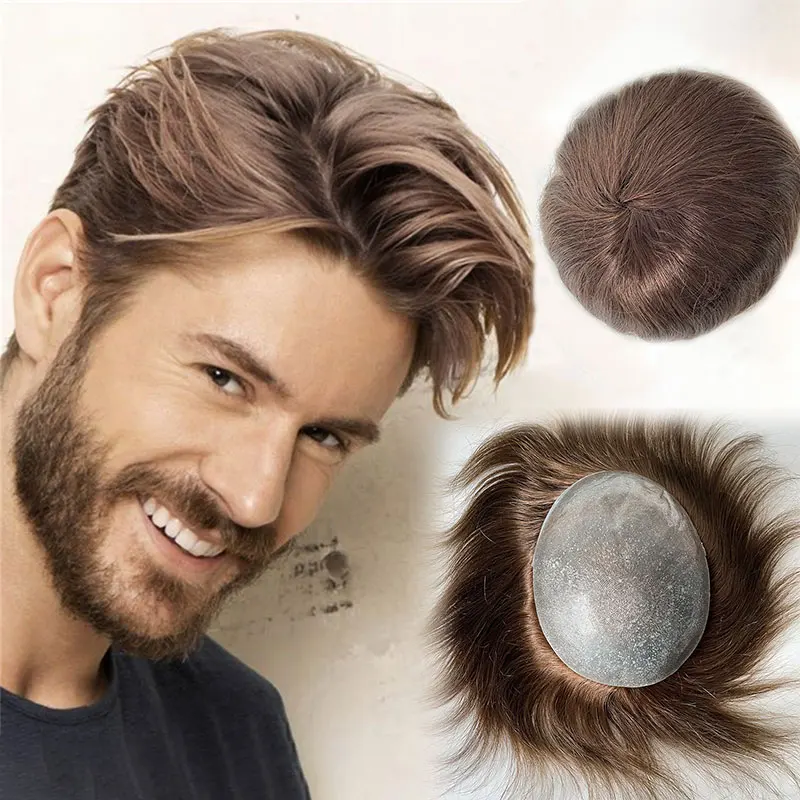 

Высочайшее качество, индийские 100% человеческие волосы, система замены девственных волос, прямая кутикула, тонкая кожа, инъекция 4 # Коричневый мужской парик из искусственной кожи