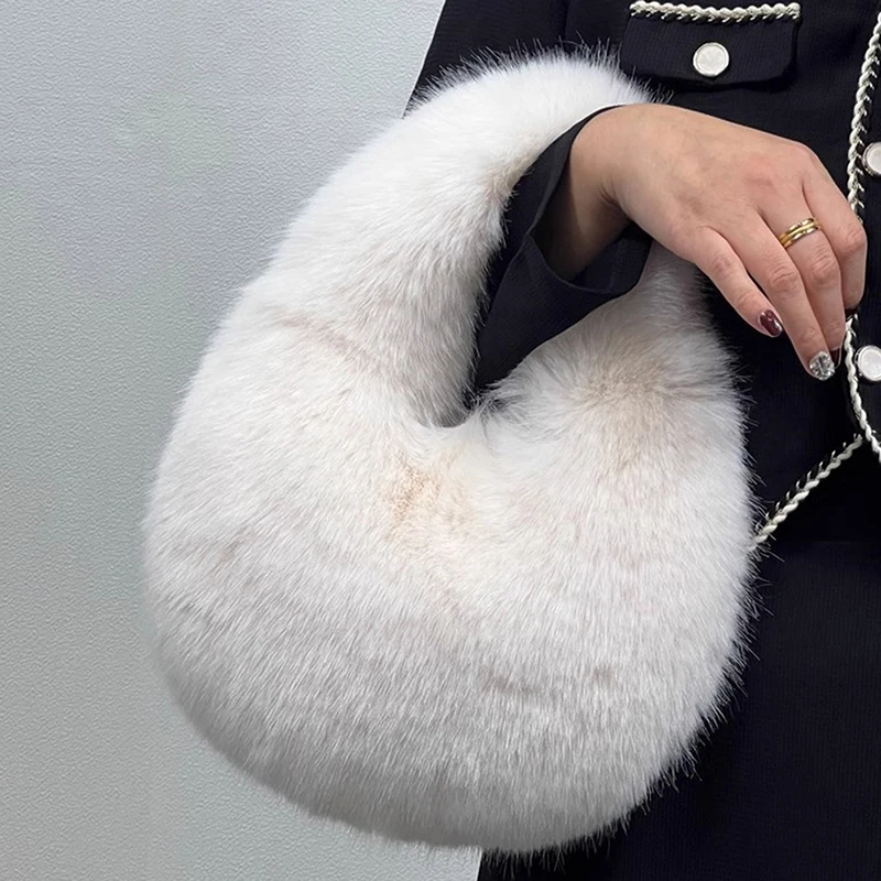 Luxury Faux Fur Ladies Shoulder Bag Soft Plush Women's Evening Tote Handbag Women's Clutch Fluffy Crossbody Bag image 4