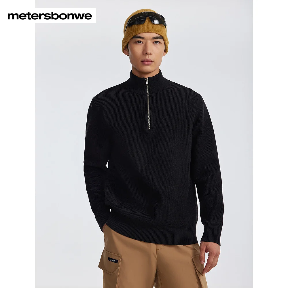 Metersbonwe-Men's Half-Zip High-Collar Long Sleeve Sweater Jumper Solid Color Thick Pullover Highlight Personality Casual Winter