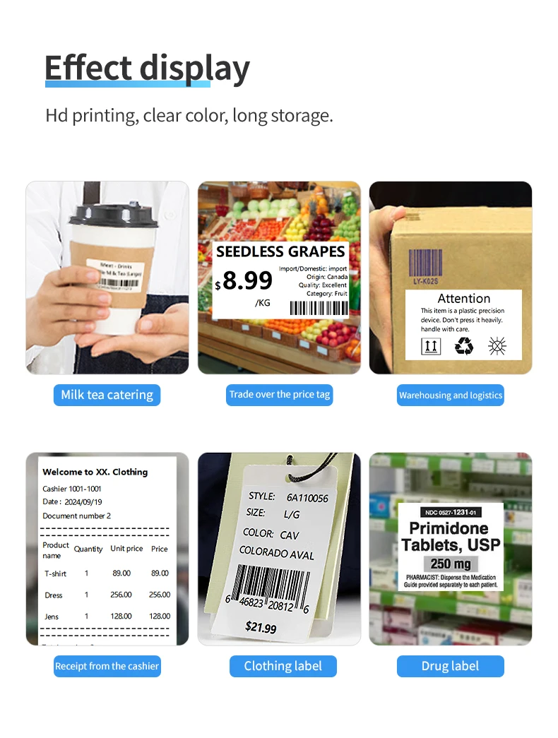 Thermal label printer 60mm Portable Thermal Printer for Small Business, Address Logo Clothing Sticker Printer for Phones PC