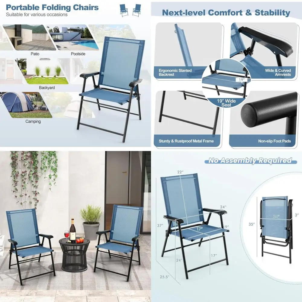 

Набор из 2 дышащих уличных кресел-слингов, портативные, для патио, сада, террасы, пляжа (синие)