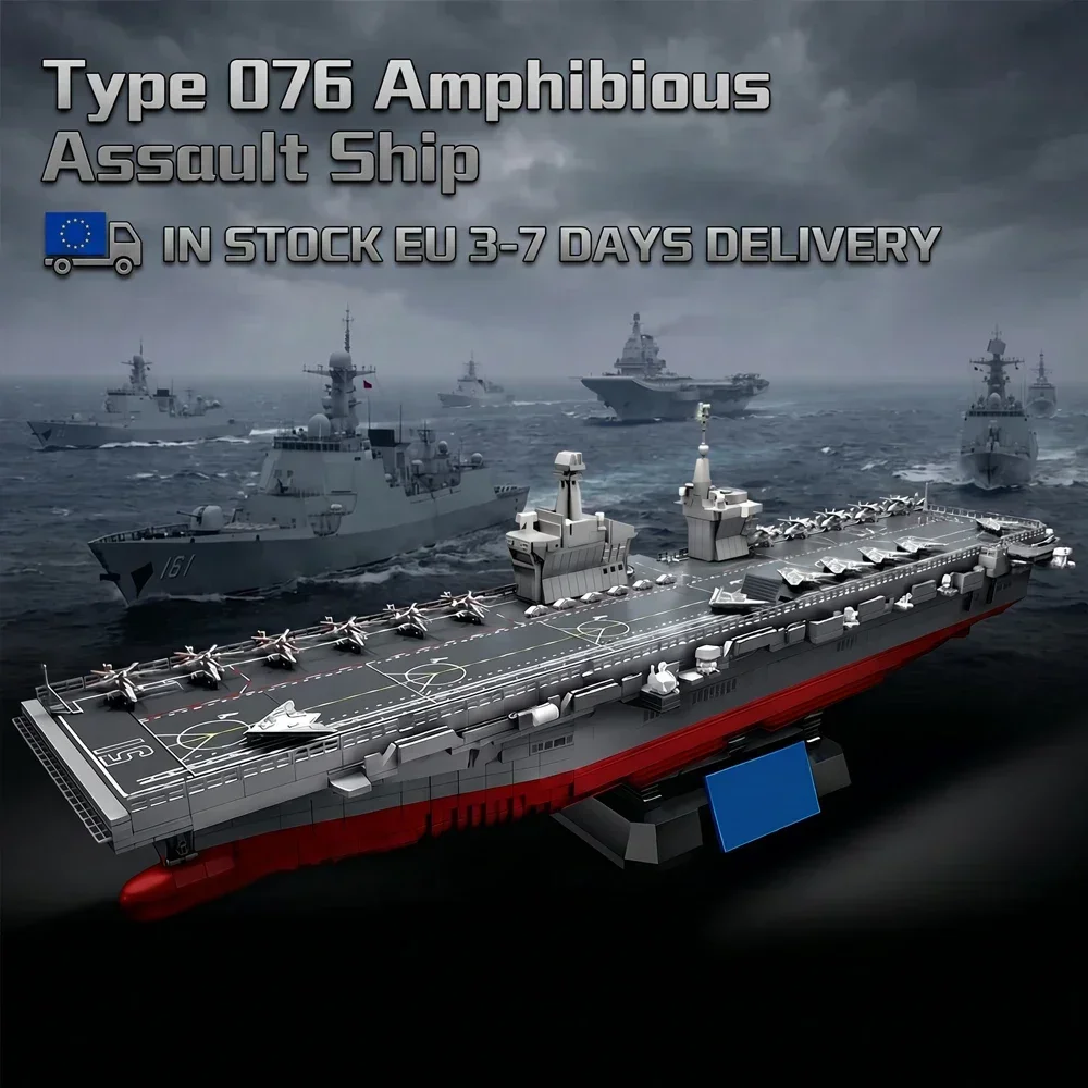 4526-teiliges Typ 076 Amphibien-Kampfschiff Baustein-Set Großes Marine-Kriegsschiff Konstruktions-Bausteine-Modell-Kit mit Flugzeugdetails und Ausstellungsständer DIY-Montage-Spielzeug für Erwachsene