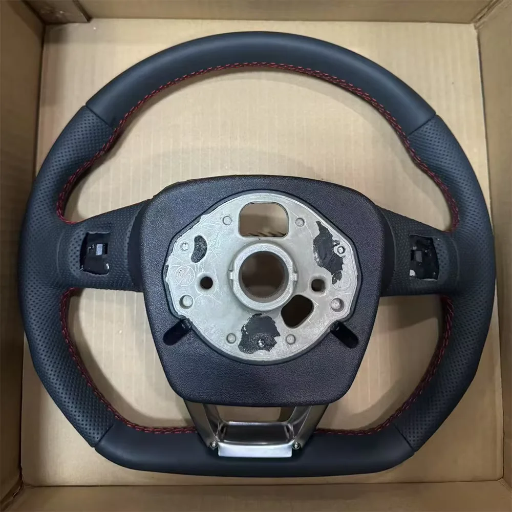 

For Q5 Audi Flat-bottom Punched Leather Red Stitching Steering Wheel With Key Button Logo S/RS Assembly