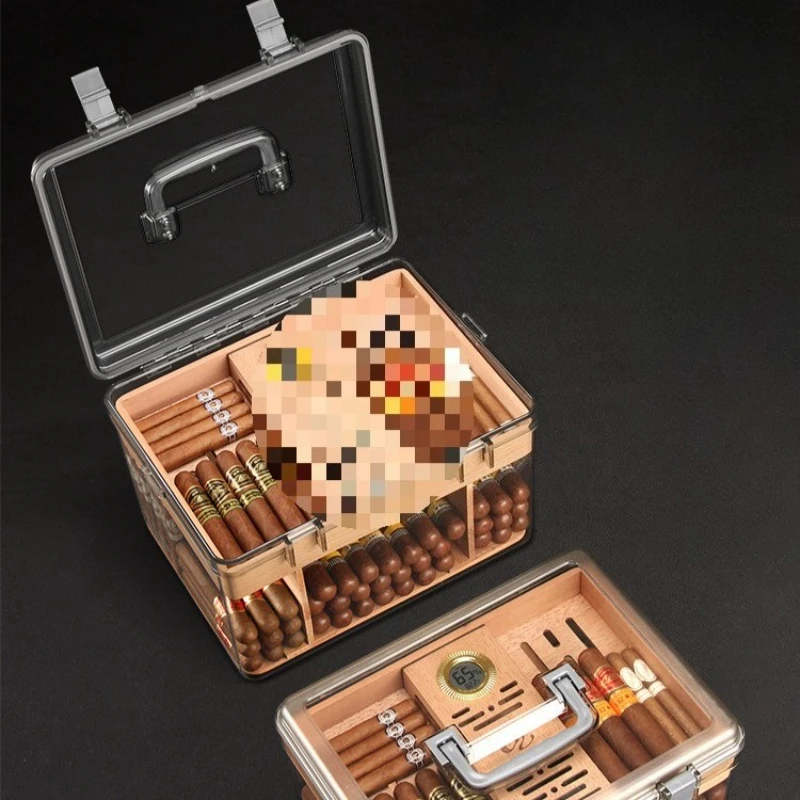 

Шкаф для хьюмидора для сигар из испанского кедра — старевой ящик большой емкости с увлажнителем и полным набором аксессуаров