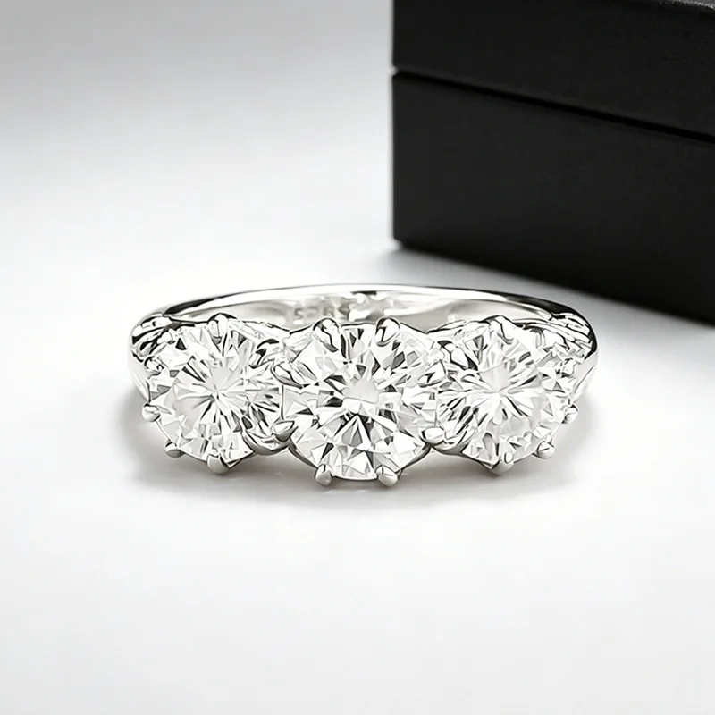 Valuable Three Real 0.8ct Moissanite Diamond Ring 925 sterling silver Party Wedding band Rings for Women Engagement Jewelry