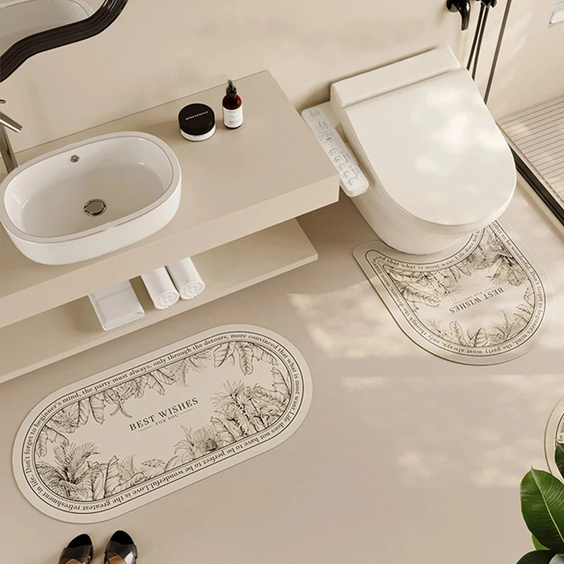 Non-slip Bath Mat Rubber Bathroom Mats U-shaped Bathroom Rug Absorb Water Toilet Rug Washroom Entrance Doormat Home Floor Carpet