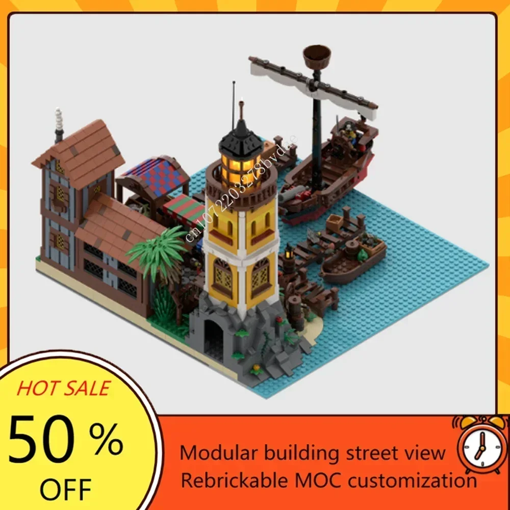 2155PCS Customized MOC Pirate Barracuda Bay Harbor Model Building Blocks Technology Bricks DIY Creative Assembly Kids Toys Gifts