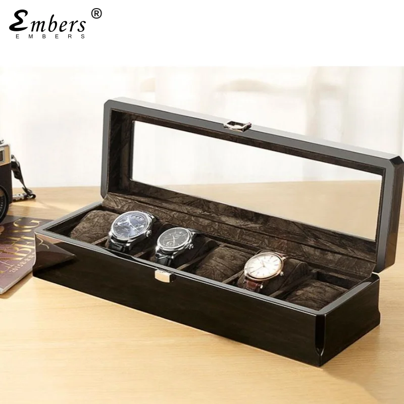 Black 6 Slots Wood Material Watch Boxes For Men Shop Display Watches Practical Jewelry Watch Storage Organizer Cases