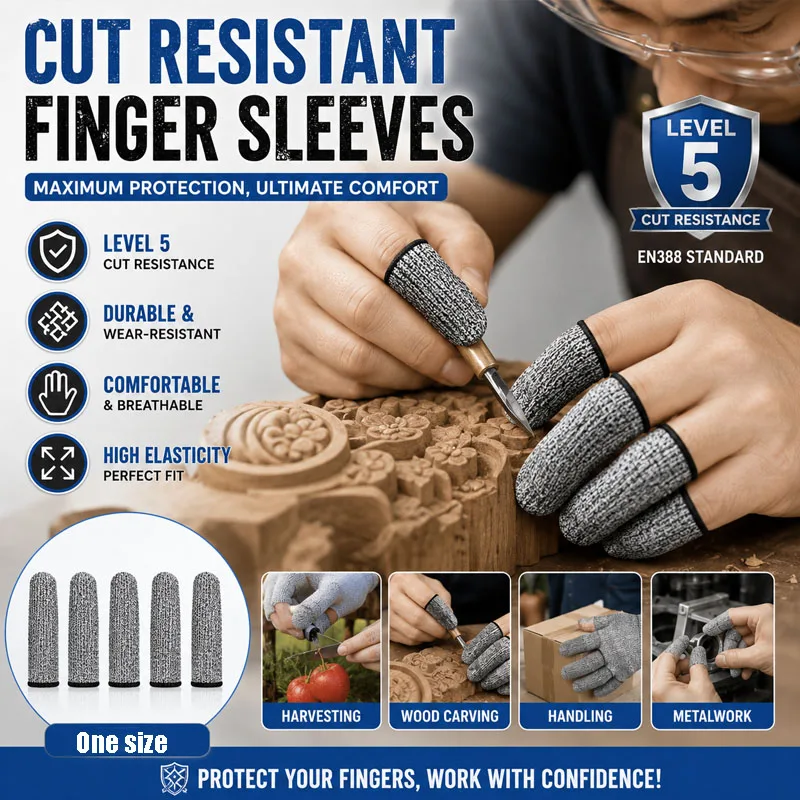 Level 5 Anti-Cut Finger Cots Thumb Protector Sleeve Cover Thickened Elastic Wear-Resistant for Picking Carving Moving Workshop
