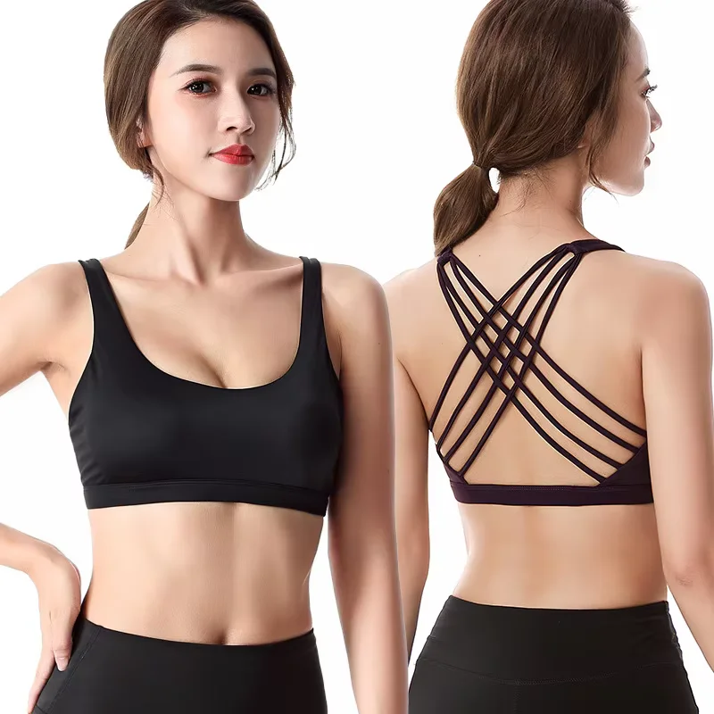 Fitness Sports Bra for Women Push Up Wirefree Padded Crisscross Strappy Running Gym Workout Yoga Underwear Crop Tops Sportswear