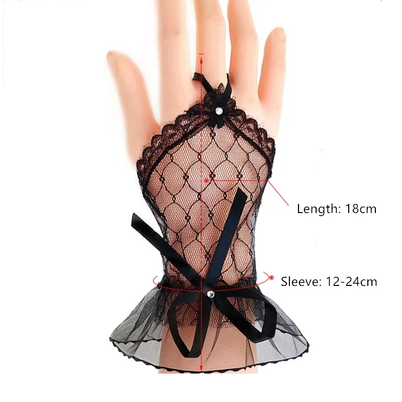 Women's Sexy Sheer Short Lace Gloves Wedding Tea Party Wrist Length Floral Gloves for Dinner Fancy Costume Accessories Gloves