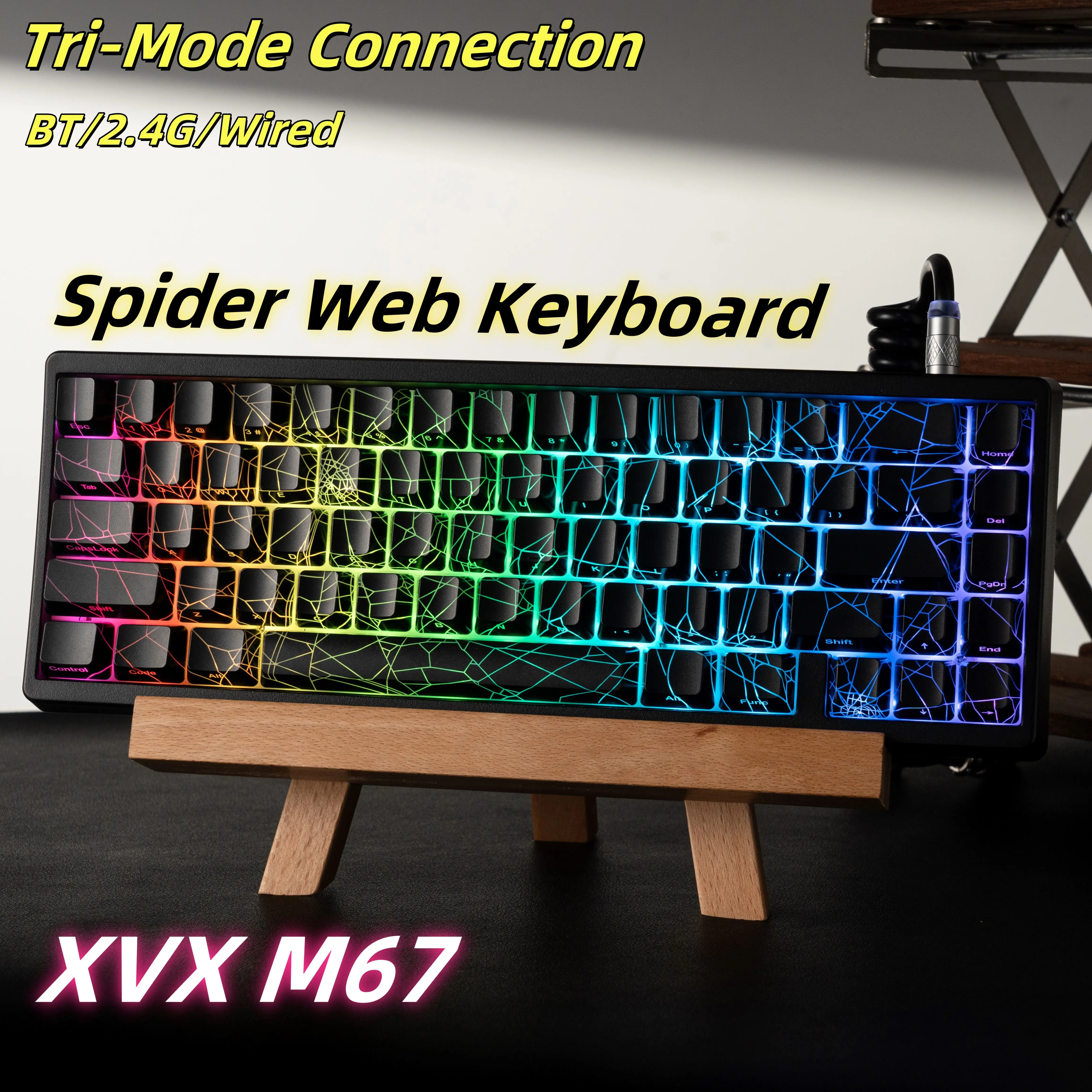 XVX Spider Web M67 JadeStone Wireless Mechanical Keyboard Tri-Mode Hot Swappable Gasket Design RGB Backlight Keyboard