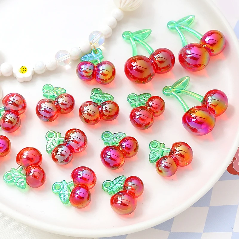 6 PCS Change Color Imitation Acrylic Cherry Pendant  DIY Makes Fashion Jewelry, Finds Necklaces, Bracelets, Earrings Accessories