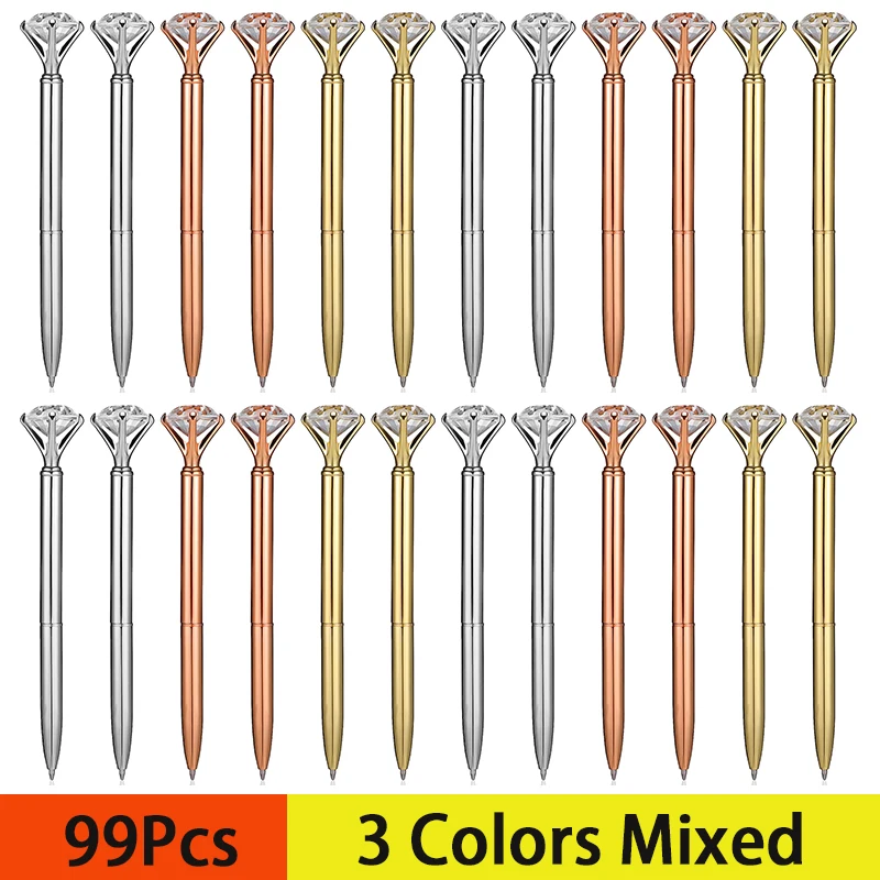 

99Pcs Rose Gold Diamond Ballpoint Pens with Big Diamond Bling Metal Ballpoint Pen Office Supplies Gift Pens