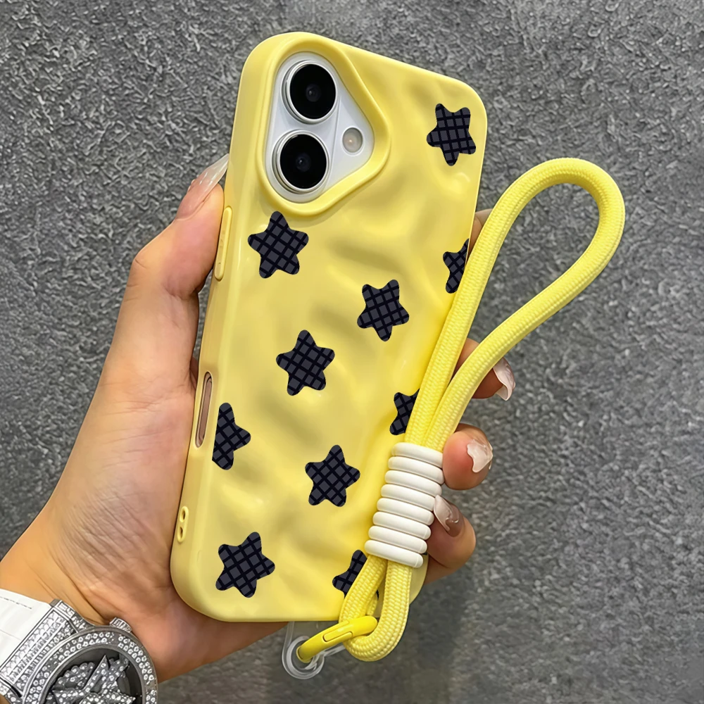 Karierte Sterne Y2K Falten-Silikon-Handyhülle für iPhone 17 15 13 11 12 14 16 17 Pro Max 14 15 Plus 17Air mit Lanyard-Abdeckung – Detail 7