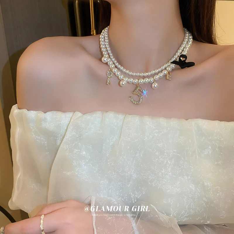 Fashion Layered Pearl Choker Charm Chain Necklace  Jewelry