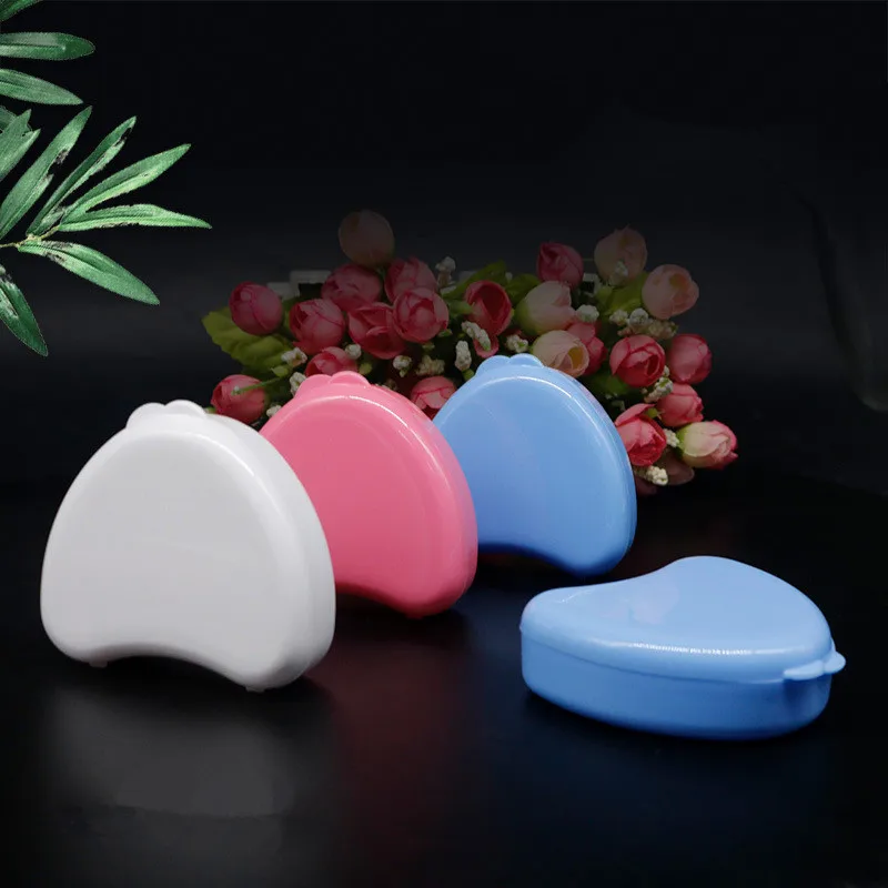 50pcs Heart Shape Dental False Teeth Cleaning Box Denture Bath Container Retainer Holder Case Denture Storage Box