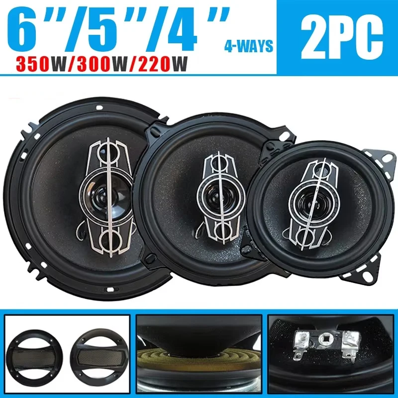 1Pair 4/5/6 Inch 4-Way 220W/300W/350W Universal Car HiFi Coaxial Speaker Auto Music Stereo Car Door Full Range Speakers Woofer
