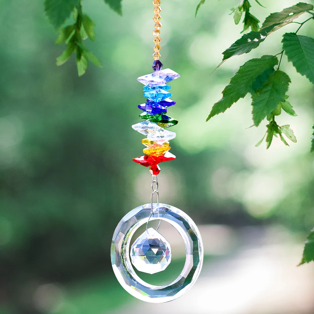 

Muy Bien Chakra Rainbow Crystal Prism Ball Pendulum Feng Shui Pendant Sun Catcher Chandelier Parts DIY Hanging Home Garden Decor