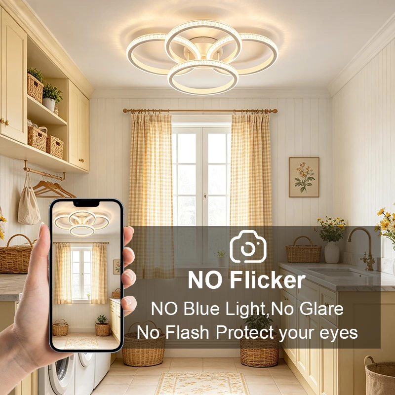 Modern 4 Rings Crystal LED Ceiling Light Sparkling Flush Mount Circle Lamp White Frame Lighting for Bedroom Living Room