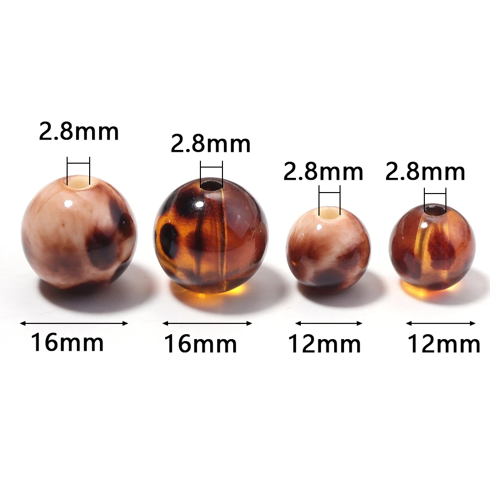 10-20pcs 12/16mm Leopard Print Acrylic Beads Vintage Round Loose Beads For Jewelry Making DIY Bracelets Keychain Accessories