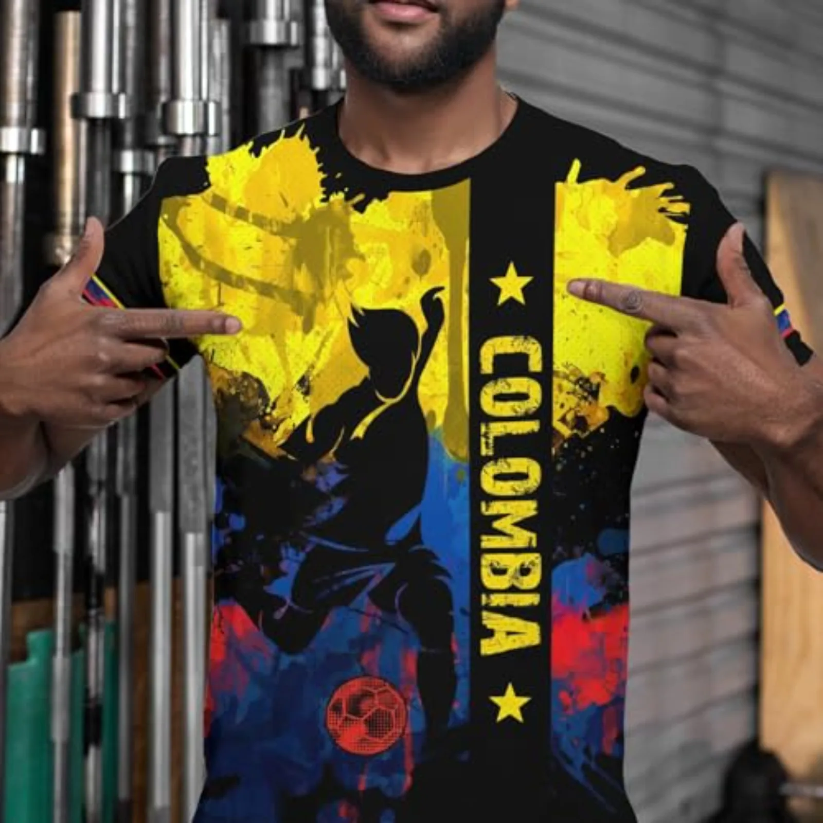 Men Colombia Soccer Print T-Shirt Grunge Style Football Player Graphic Short Sleeve Casual Sports Fan Tee Top
