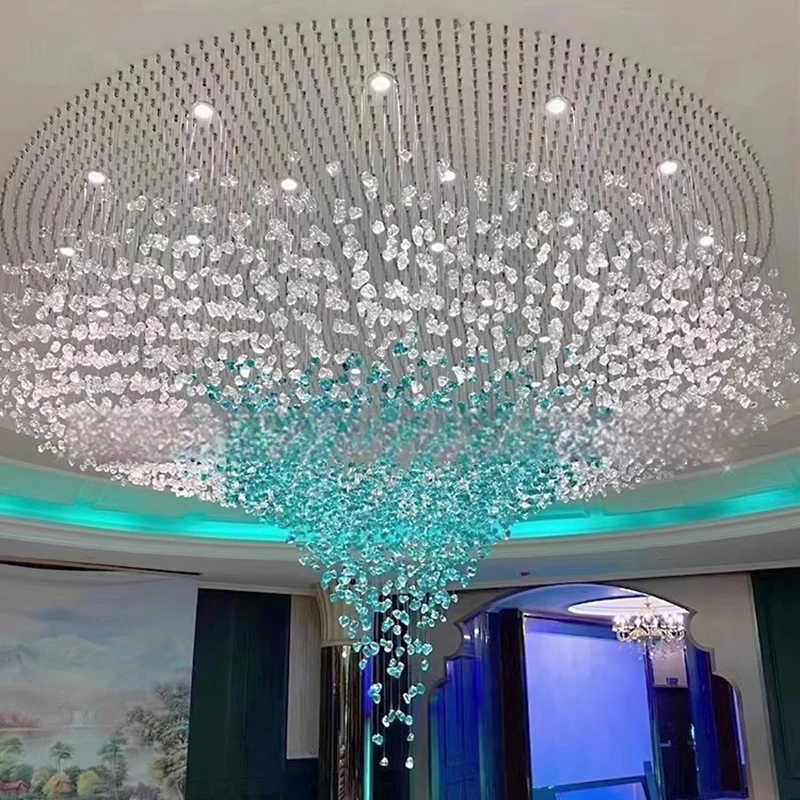 European Turquoise style Crystal Chandelier Customized Large Hotel Lobby Ceiling lustre, Suitable for Interior Living Room