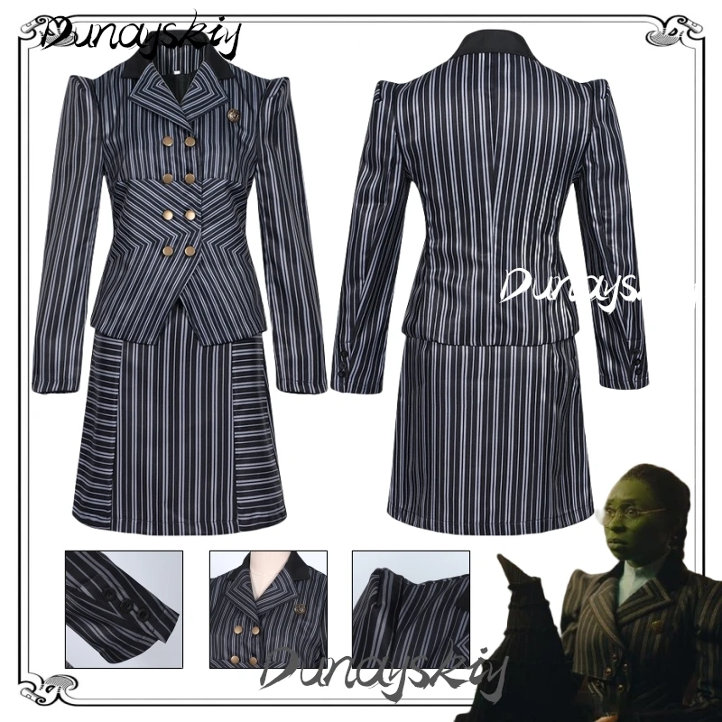 Elphaba Cosplay Costume Black and White Striped Suit Dress Movie Wicked Role Play Clothes for Women  Halloween Customized