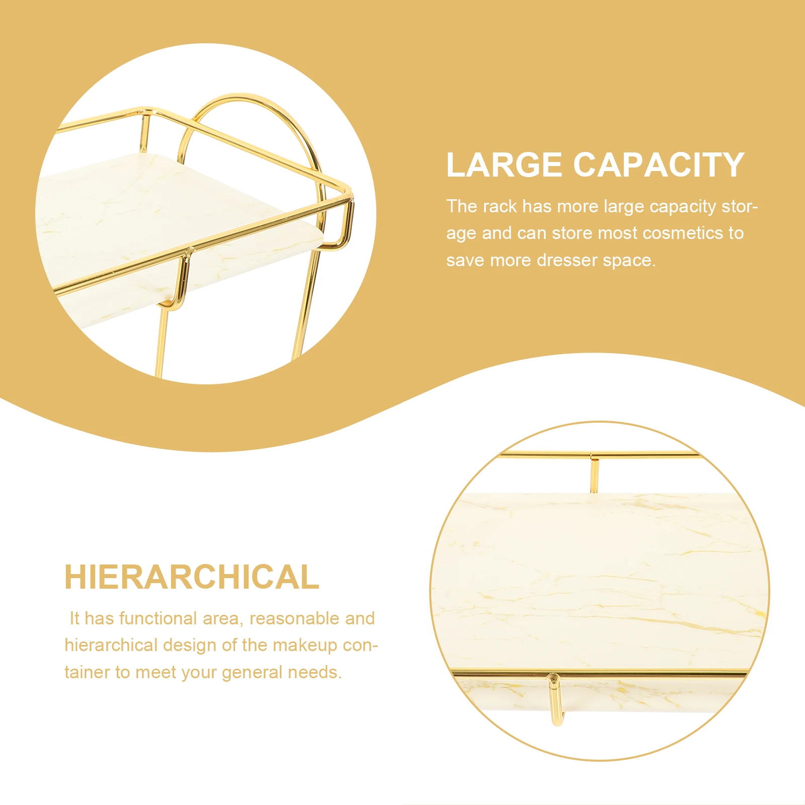 

Brass 2 Tier Shelf Large Capacity Storage Makeup ganizer Rack Dresser Stationery Toiletry Waterproof RustProof