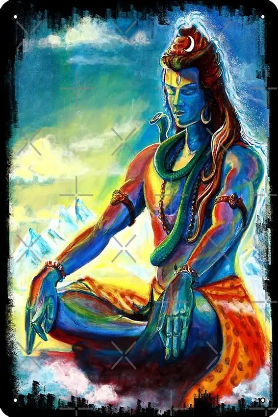 Majestic Naga Shiva in Eternal meditation Metal Print Metal Sign Decor - 8 x 12inch Bar Pub Garage Man Cave Wall Art