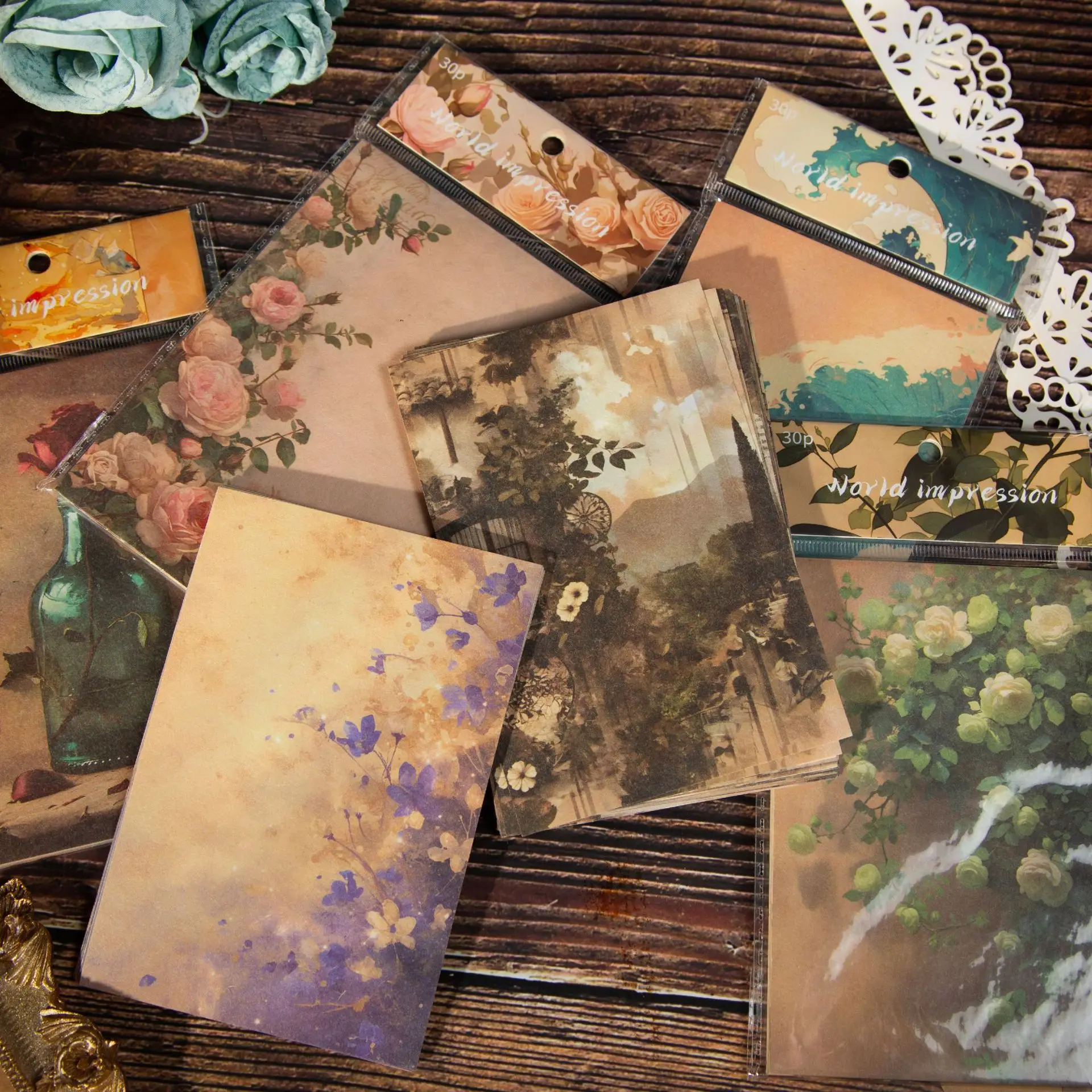 30 Blatt Vintage-Thema, dekoratives Papier für DIY-Handkonto, Tagebuch, Scrapbooking, Hintergrundpapier